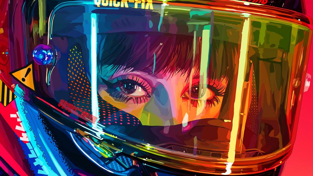Neon motorcyclist woman wallpaper