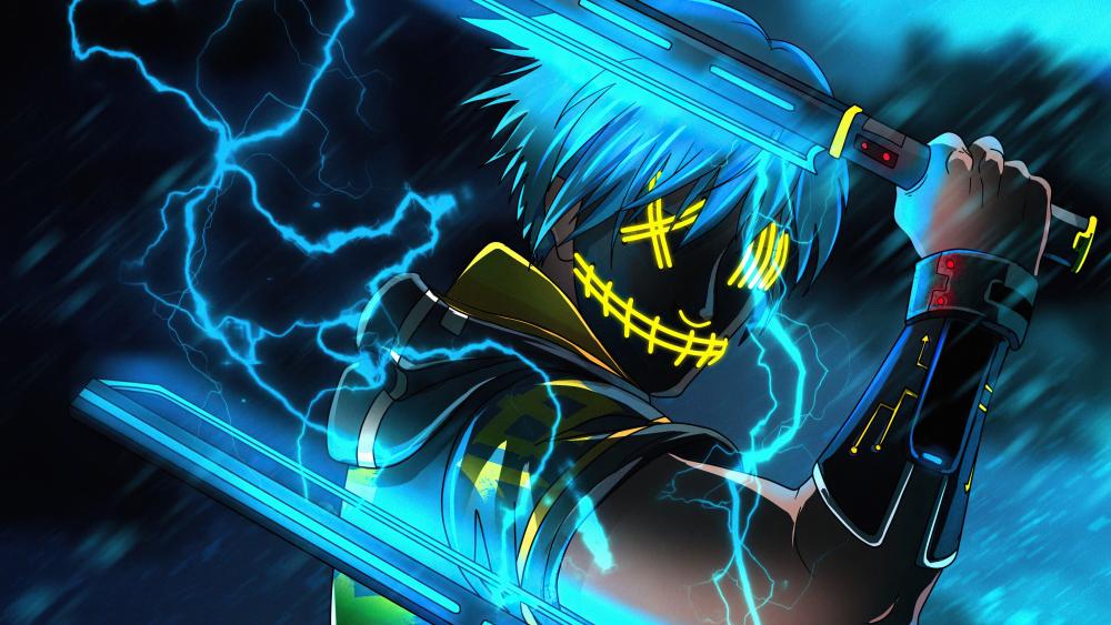 Anime neon masked ninja guy wallpaper