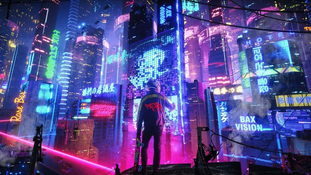 Neon Dusk Over Cybercity wallpaper