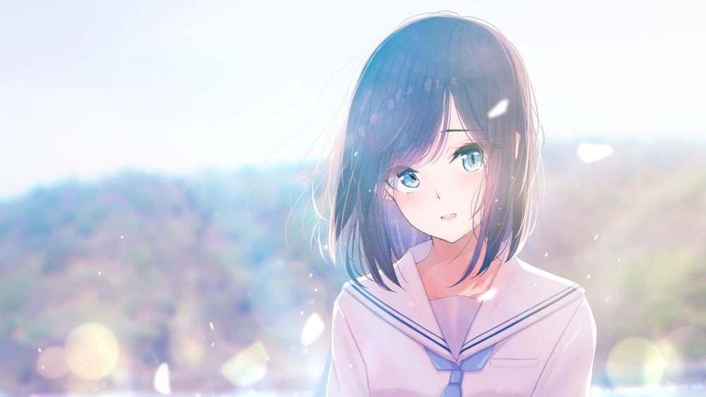Serene Anime Schoolgirl in Sunlight wallpaper