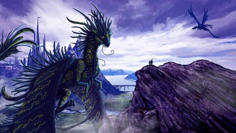 Majestic Dragon Overlooking Kingdom wallpaper