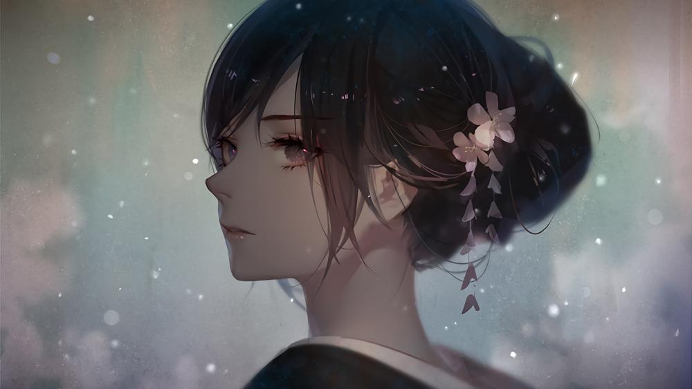Ethereal Anime Beauty in Snowfall wallpaper