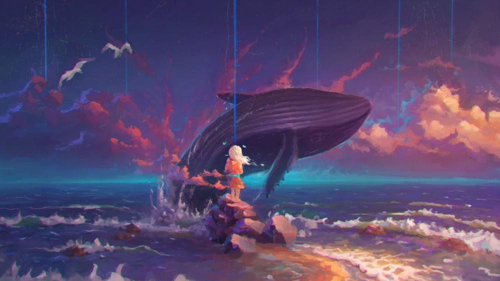Surreal Sky Whales and Oceanic Dreams wallpaper