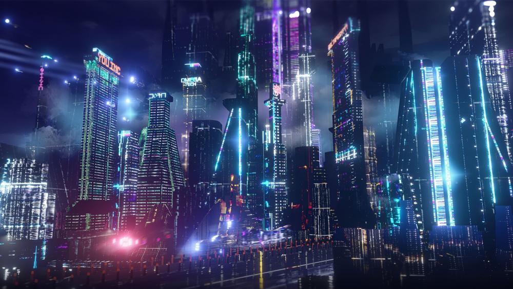 Futuristic Metropolis at Nighttime wallpaper