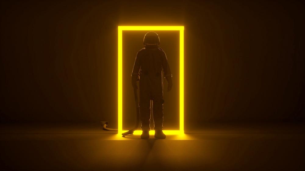 Astronaut at the Threshold of a Neon Portal wallpaper