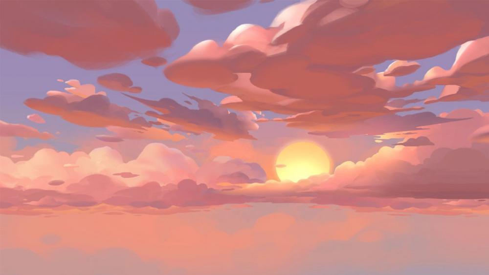 Sundown Embrace in Anime Skies wallpaper