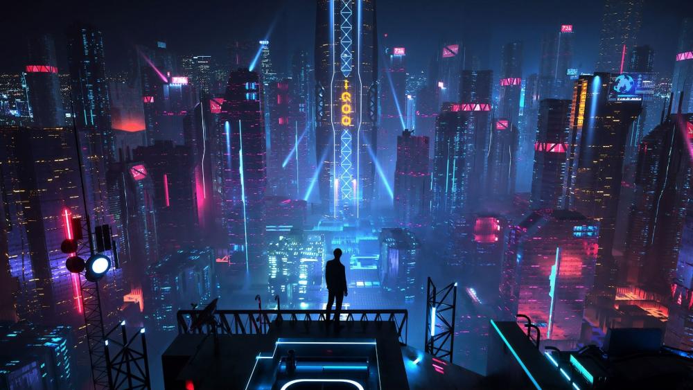 Neon Dreams in the Futuristic Metropolis wallpaper