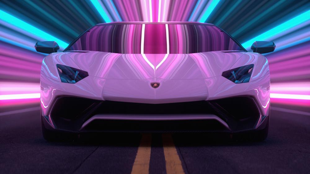 Lamborghini Aventador in Neon Dreamscape wallpaper
