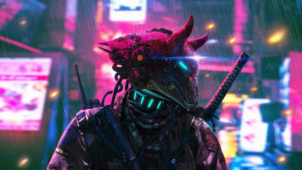Neon Demon of the Cyberpunk Nightscape wallpaper