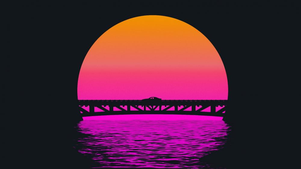 Neon Sunset Over Synthwave Bridge wallpaper