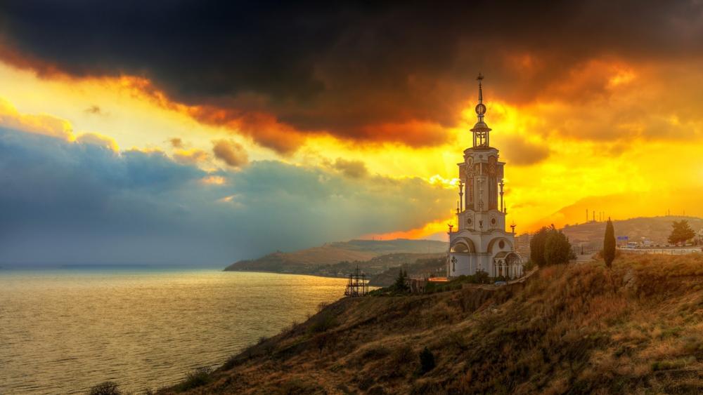 St. Nicholas Church-Lighthouse in Malorechenskoye (Crimea) wallpaper