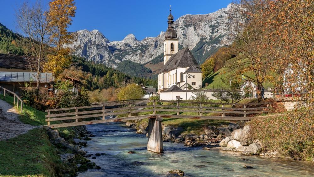 St. Sebastian Church and Reiter Alpe (Berchtesgaden National Park) wallpaper