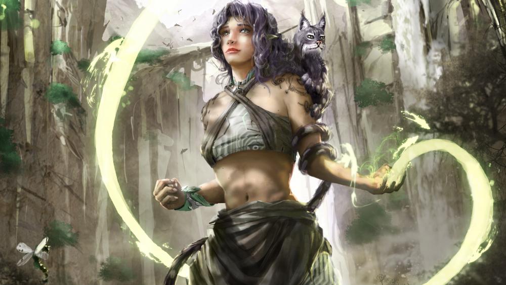Mystic Warrior in Enchanted Forest wallpaper