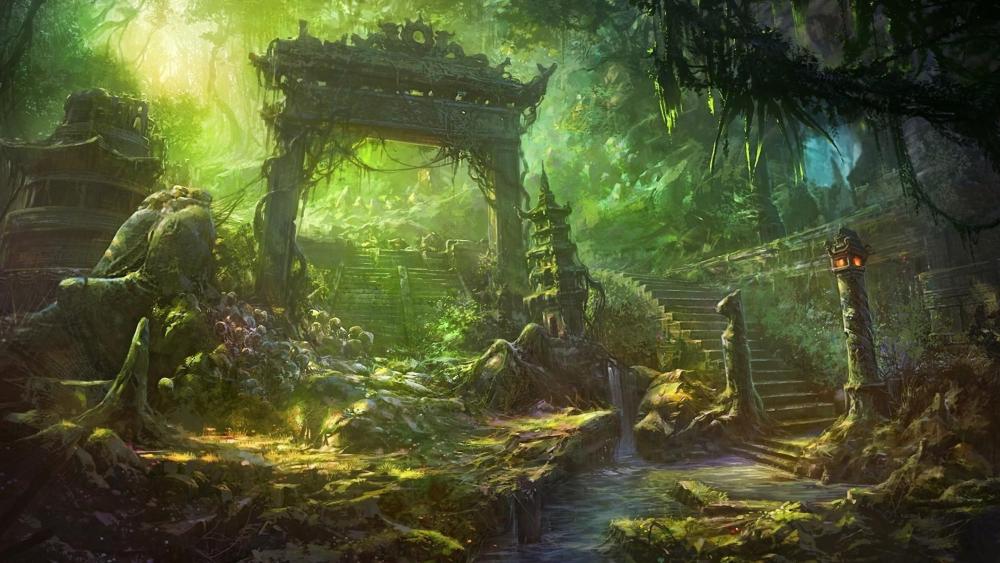 Temple ruins in the forest wallpaper