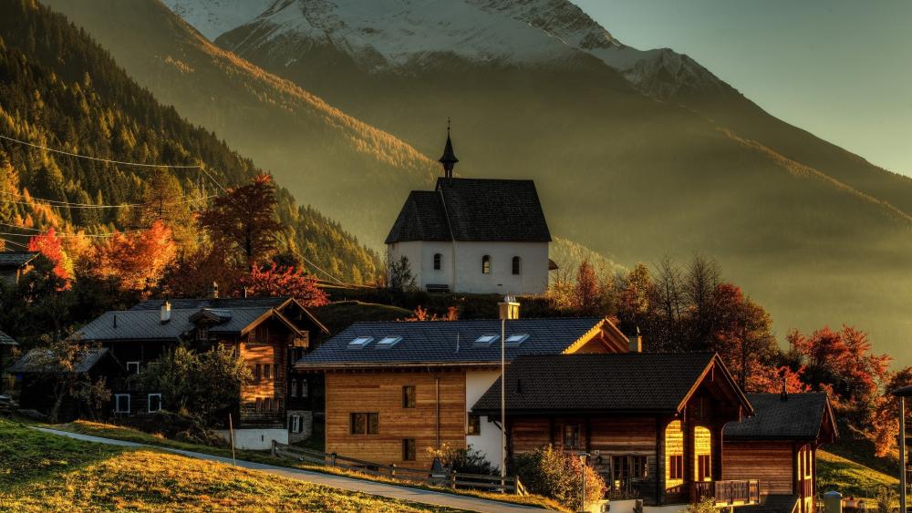 Village church in Switzerland wallpaper