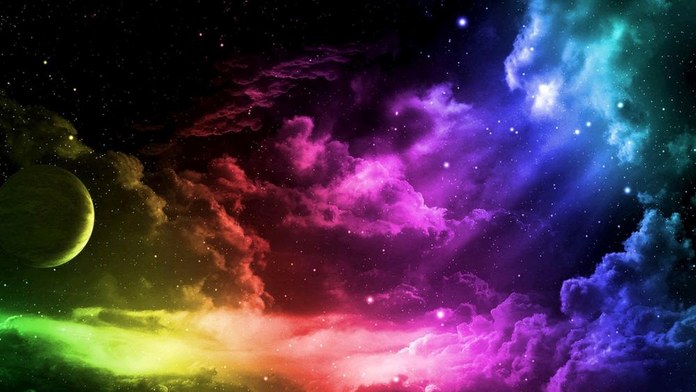 Colorful neon universe with clouds wallpaper