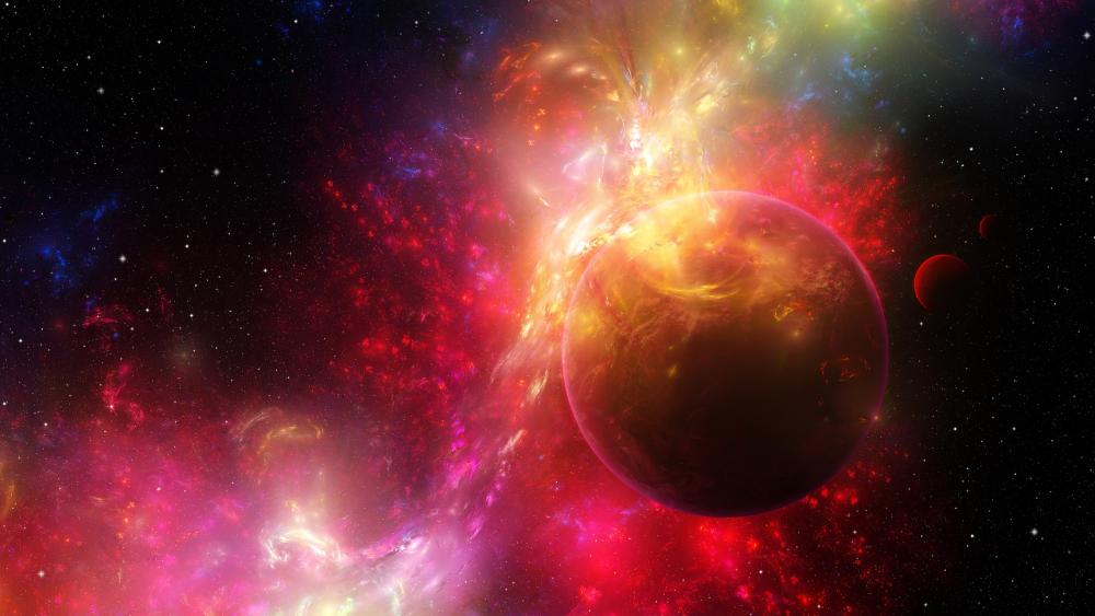 Nebula around planet - Digital space art wallpaper