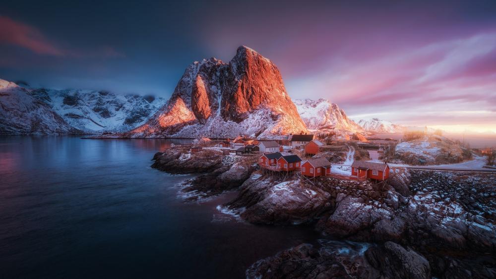 Red houses in Hamnoy wallpaper