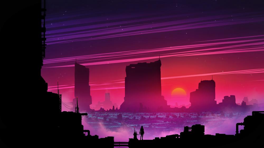 Synthwave future city wallpaper