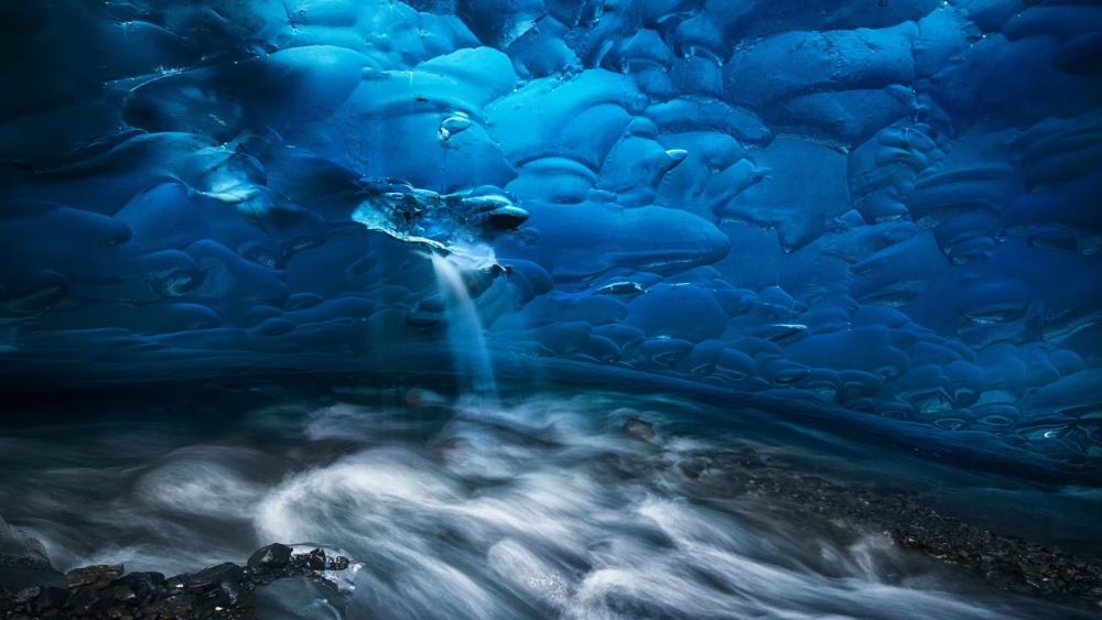 Blue ice cave wallpaper