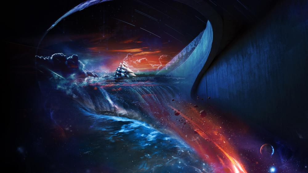 Cosmic Voyage on Oceanic Waves wallpaper