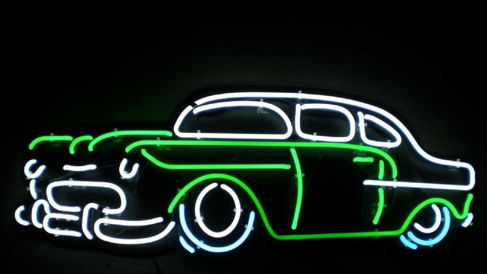 Neon Glow Vintage Car Silhouette wallpaper