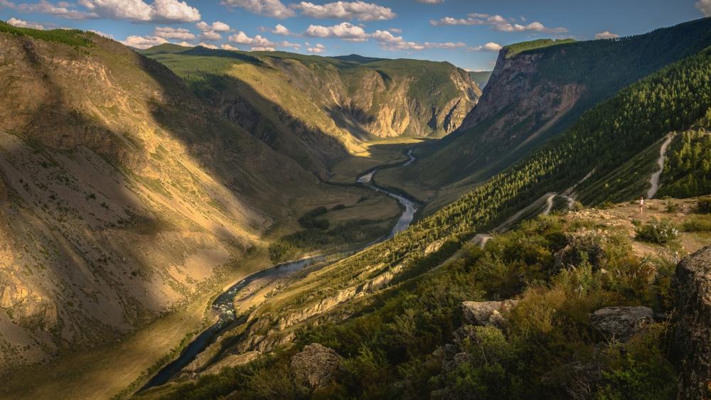 Majestic Valley Under a Golden Sky wallpaper