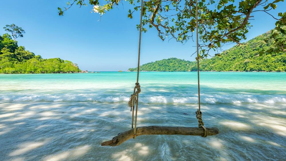 Tropical Beach Swing Blissful Serenity wallpaper