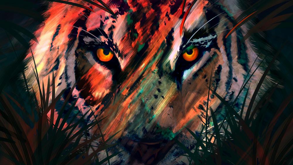 Digital painting tiger wallpaper