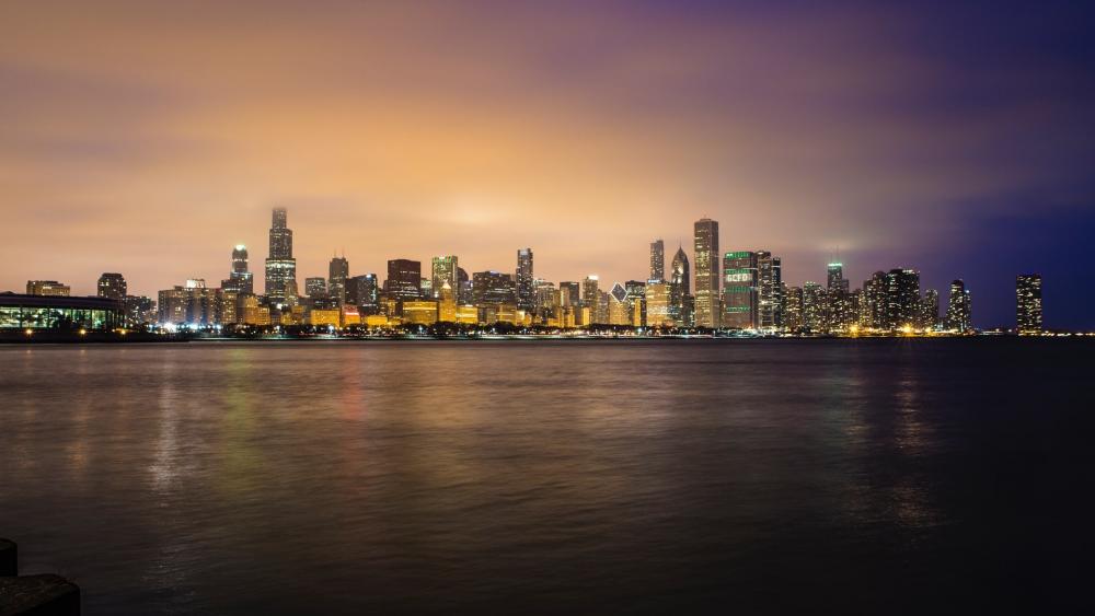 Chicago skyline at dusk wallpaper