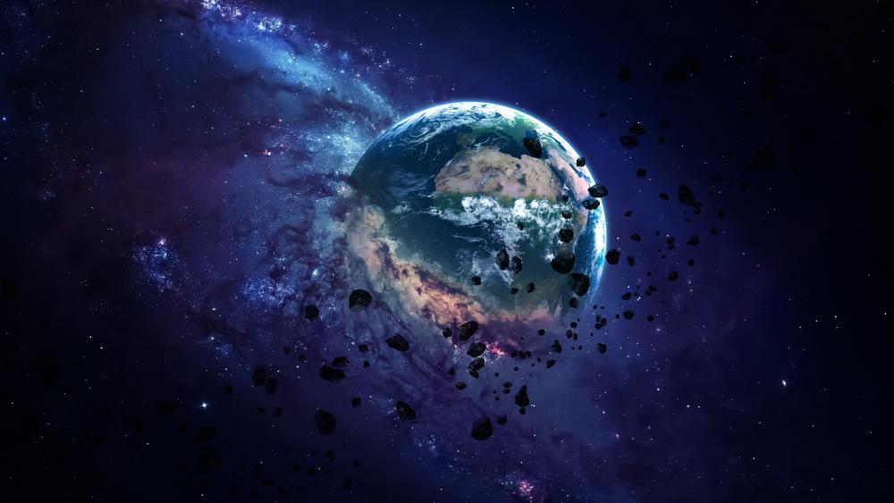 Meteor Shower Over Blue Planet Earth wallpaper