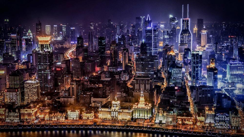 Dazzling Cityscape at Night wallpaper