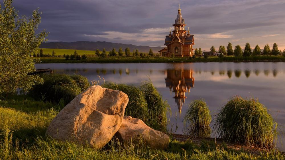 Temple by the lake, Altai wallpaper