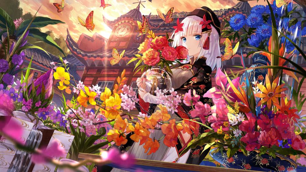 Ethereal Anime Garden in Full Bloom wallpaper