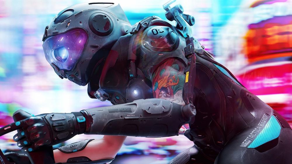 Futuristic Cyborg Warrior Emerges wallpaper