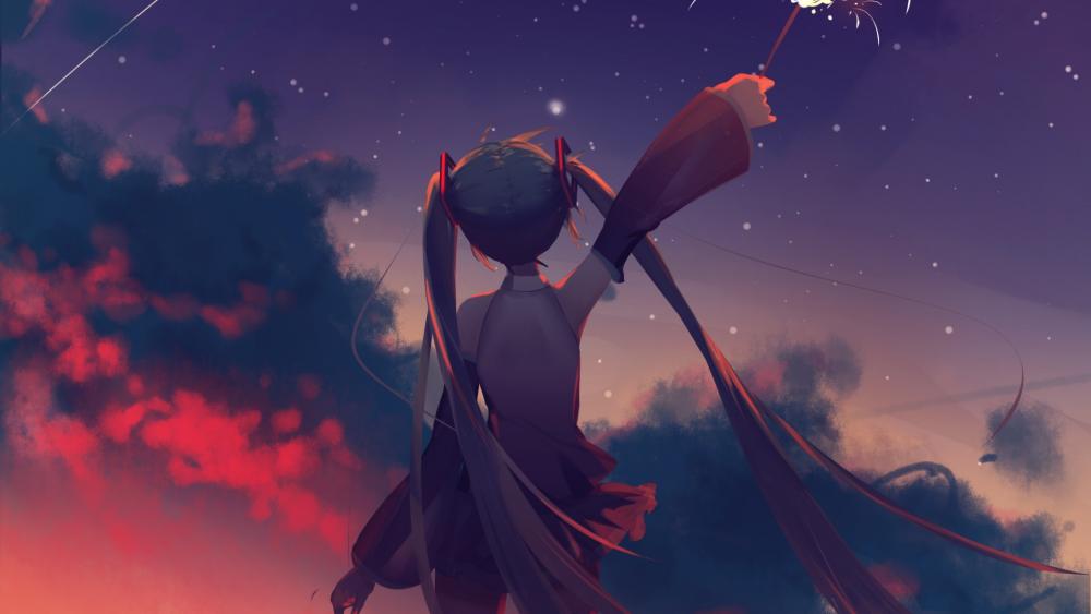Starry Night Melody with Hatsune Miku wallpaper