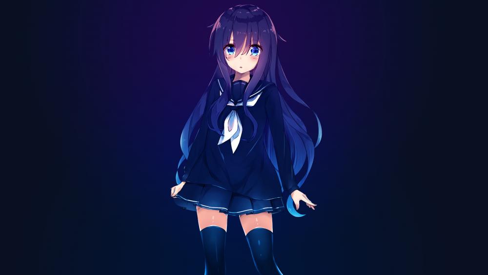 Anime Schoolgirl in Midnight Blue wallpaper