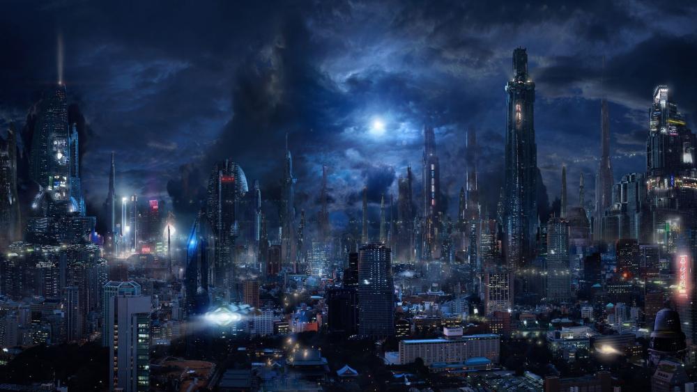 Moonlit Metropolis of Tomorrow wallpaper