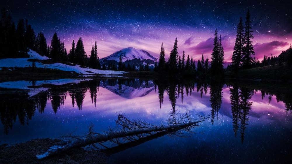 Starry Reflections Amidst Mountain Peaks wallpaper