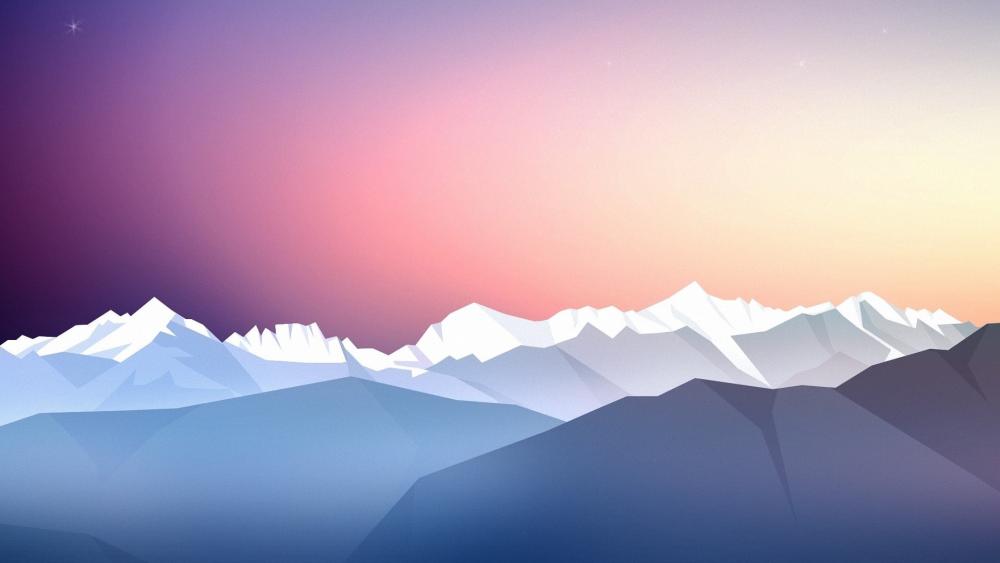Digital sunset in the mountains wallpaper