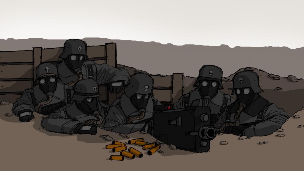 Soldiers in Gas Masks Prepared for Battle wallpaper