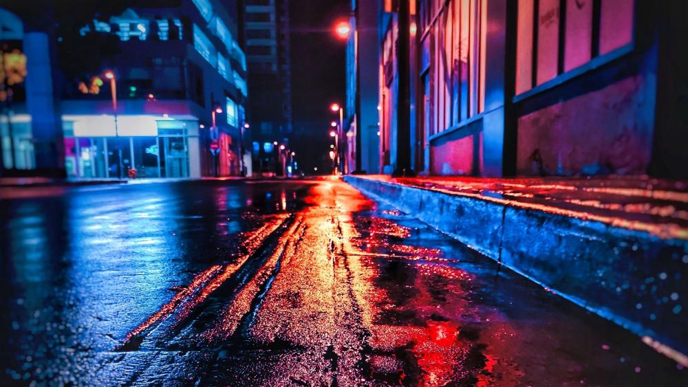 Neon Rain on City Streets wallpaper