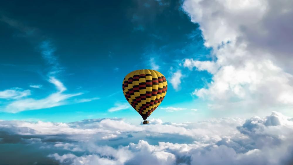 Hot air balloon above the clouds wallpaper