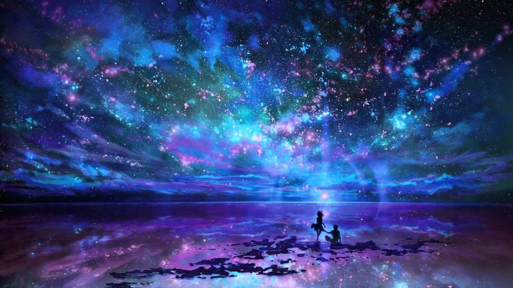 Starry Reflections in a Tranquil Anime Universe wallpaper