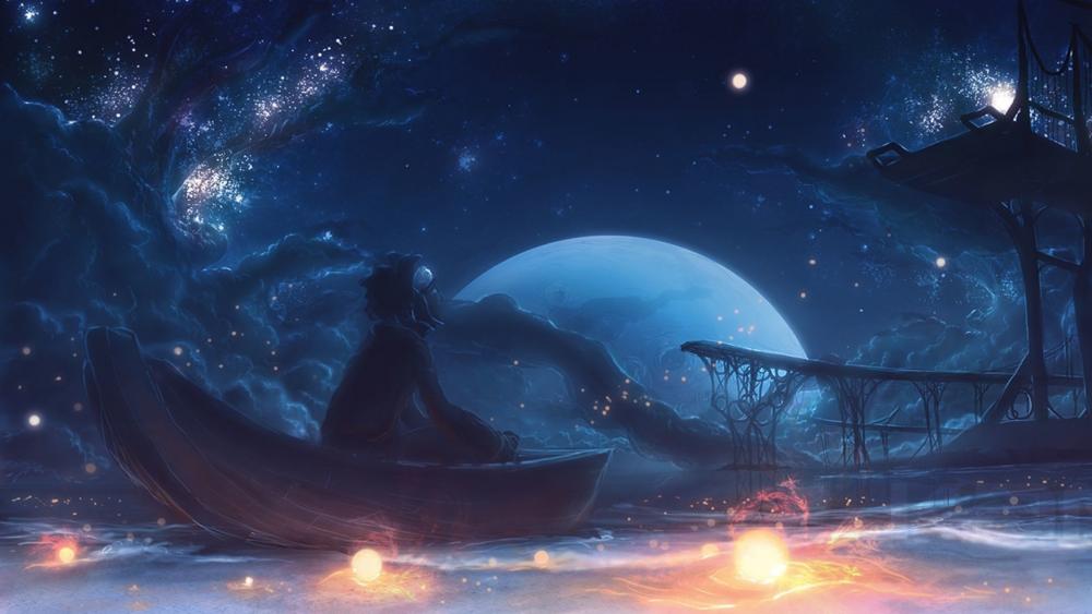 Moonlit Voyage Through Enchanted Waters wallpaper