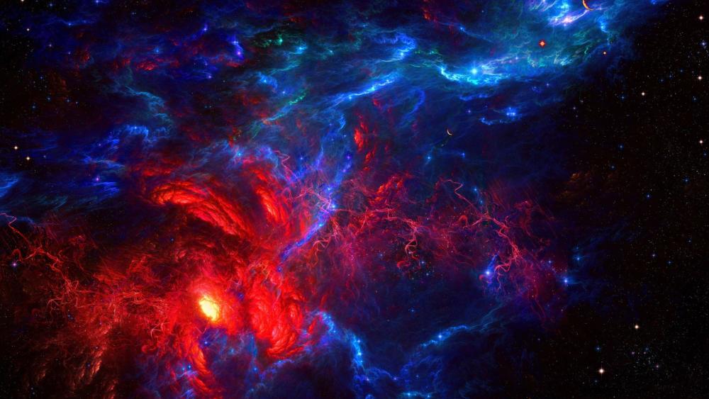 Cosmic Symphony in Red and Blue wallpaper