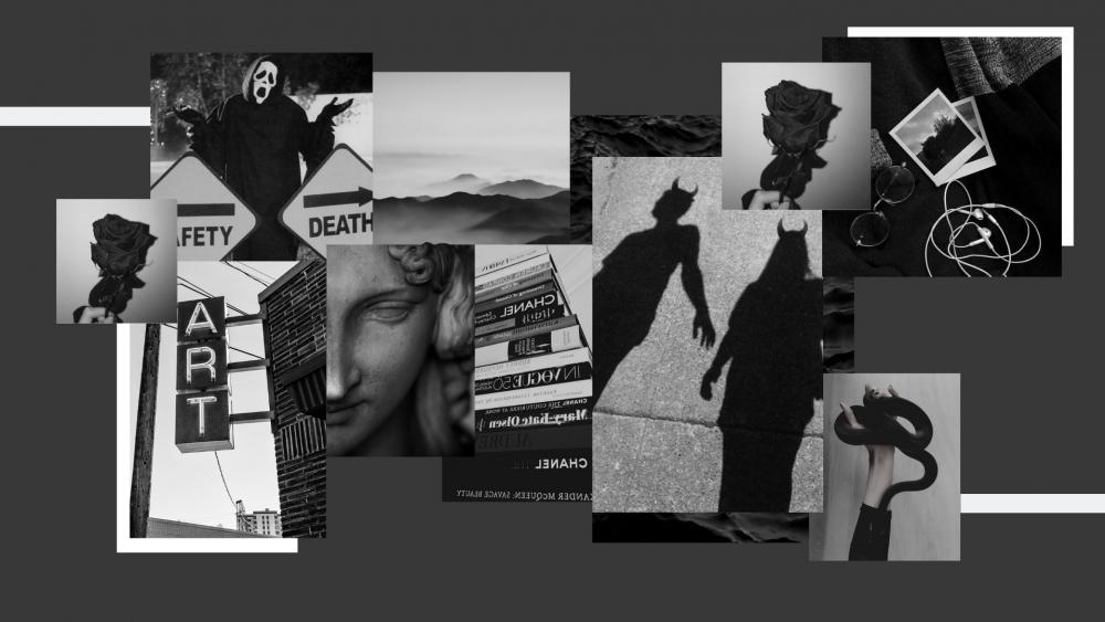 Dark Abstract Collage of Shadows and Symbols wallpaper