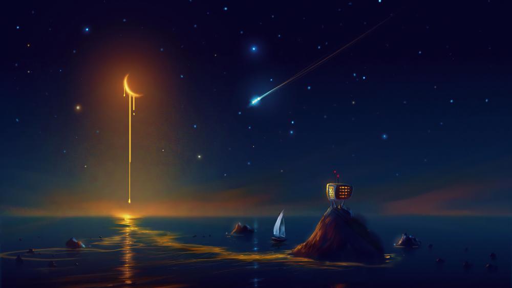 Dreamland Beacon in Starry Twilight wallpaper