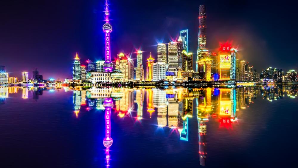 Pudong night reflection wallpaper