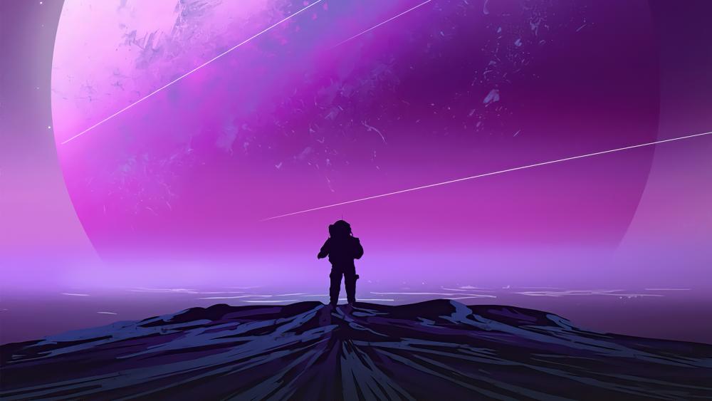 Astronaut's Gaze on a Purple Planet wallpaper